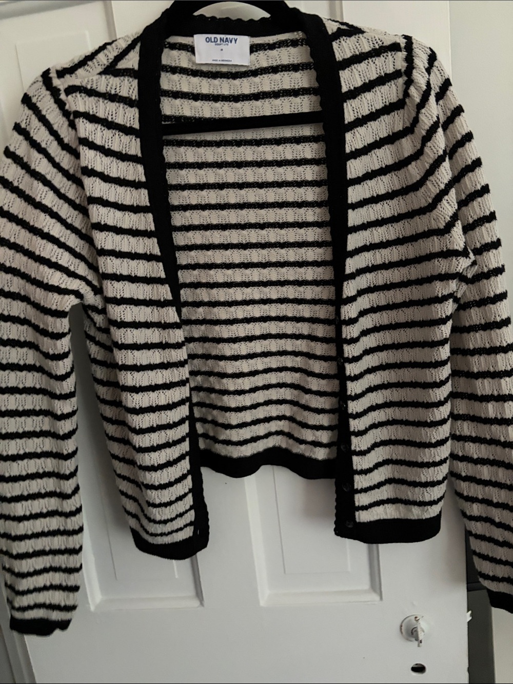 Old Navy Black & Cream Striped Open Front Cardigan
